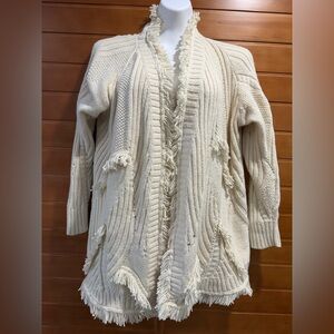 Anthropologie Rosie Neira Cozy Cream Fringed cardigan  Women's Sweater-S